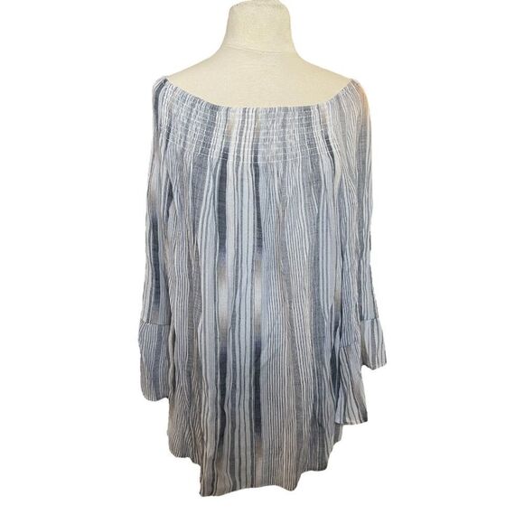Zac & Rachel Bell Sleeve Off Shoulder Blouse Striped Blue White 1X - Picture 1 of 8